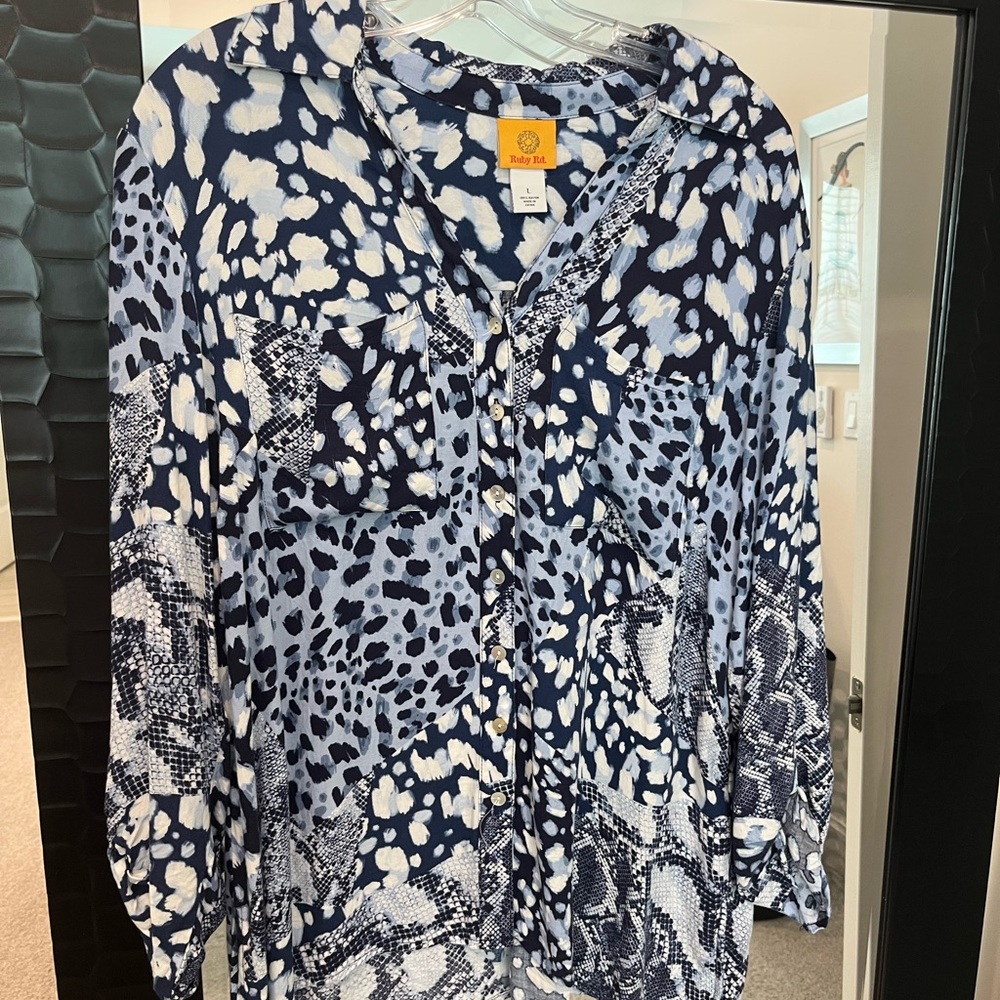 Ruby Rd. Women's Blue Patterned Blouse - image 2